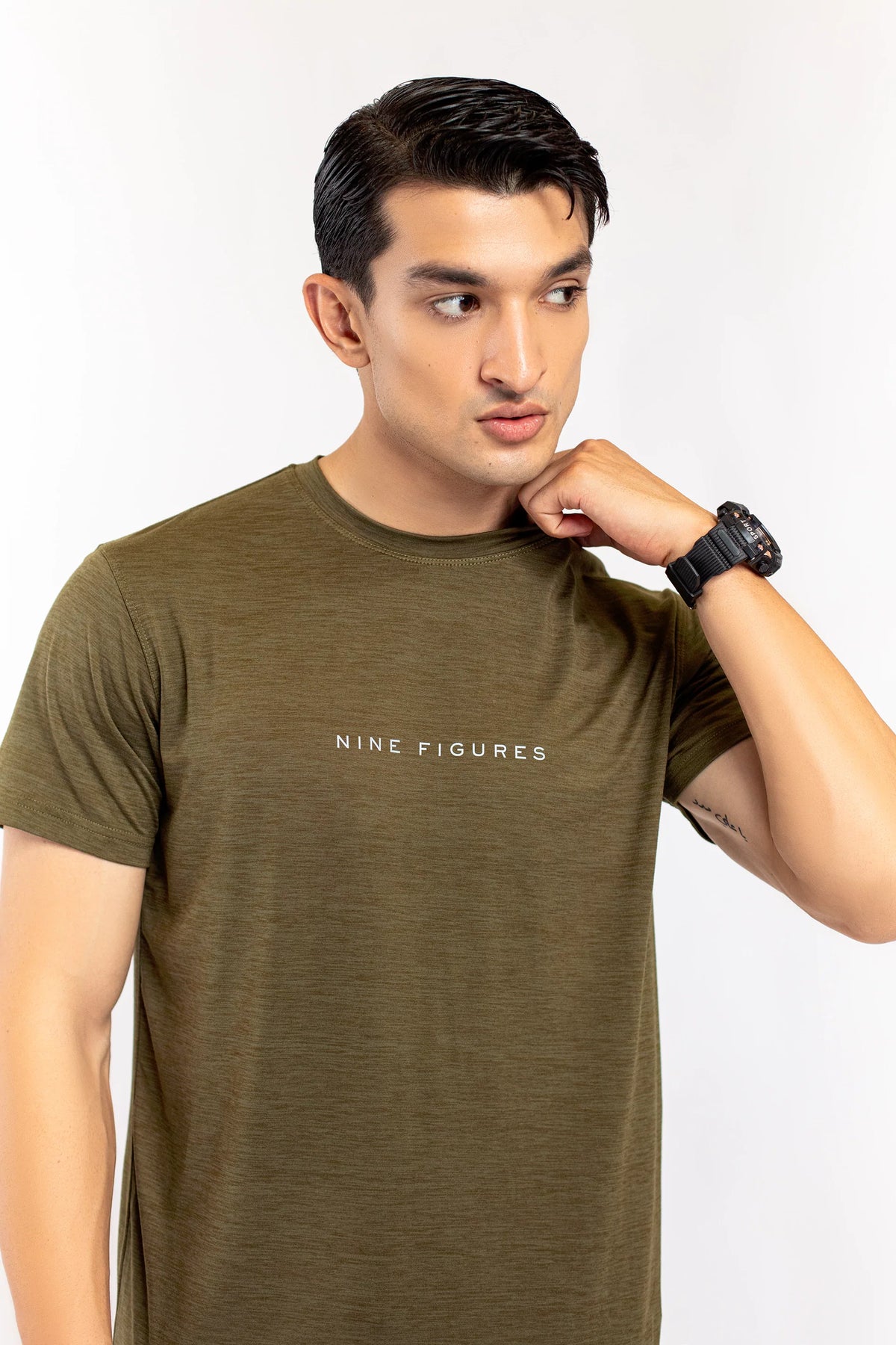 Army Green Melange T shirt - 9figure