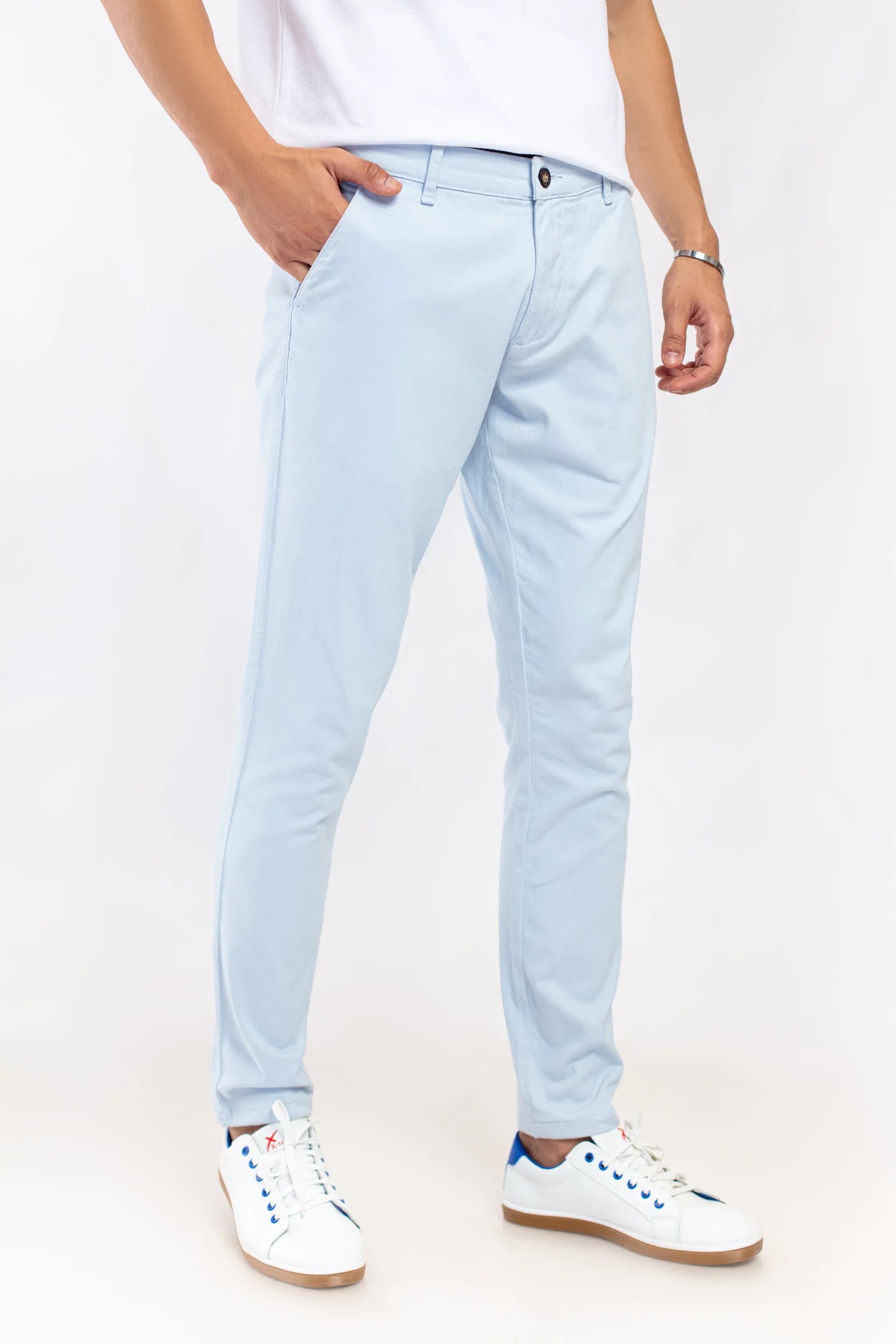 Basic Sky Blue Chinos By Nine Figures From Fahad Mustafa