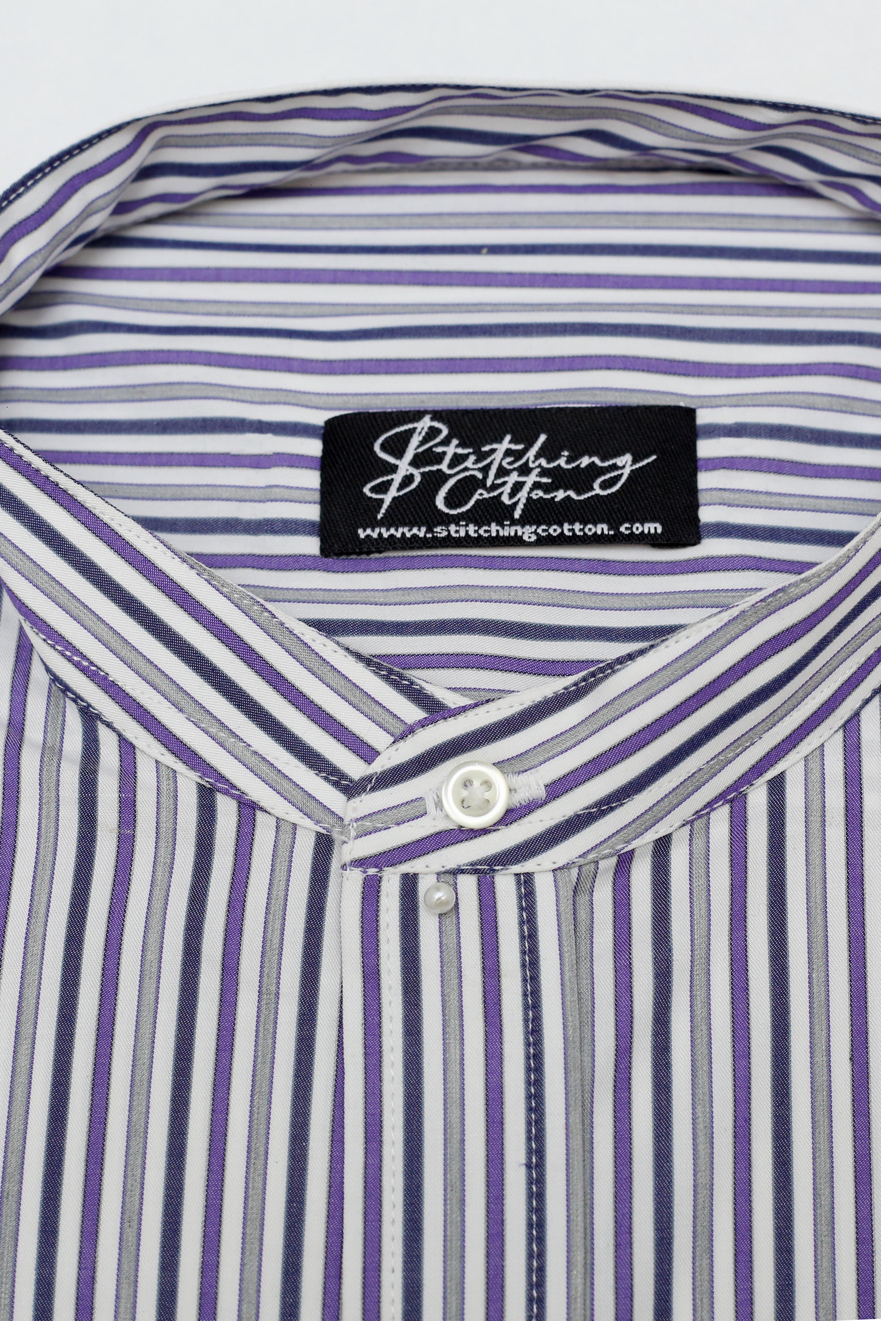 Mens Formal Stripe Shirt Band Collar