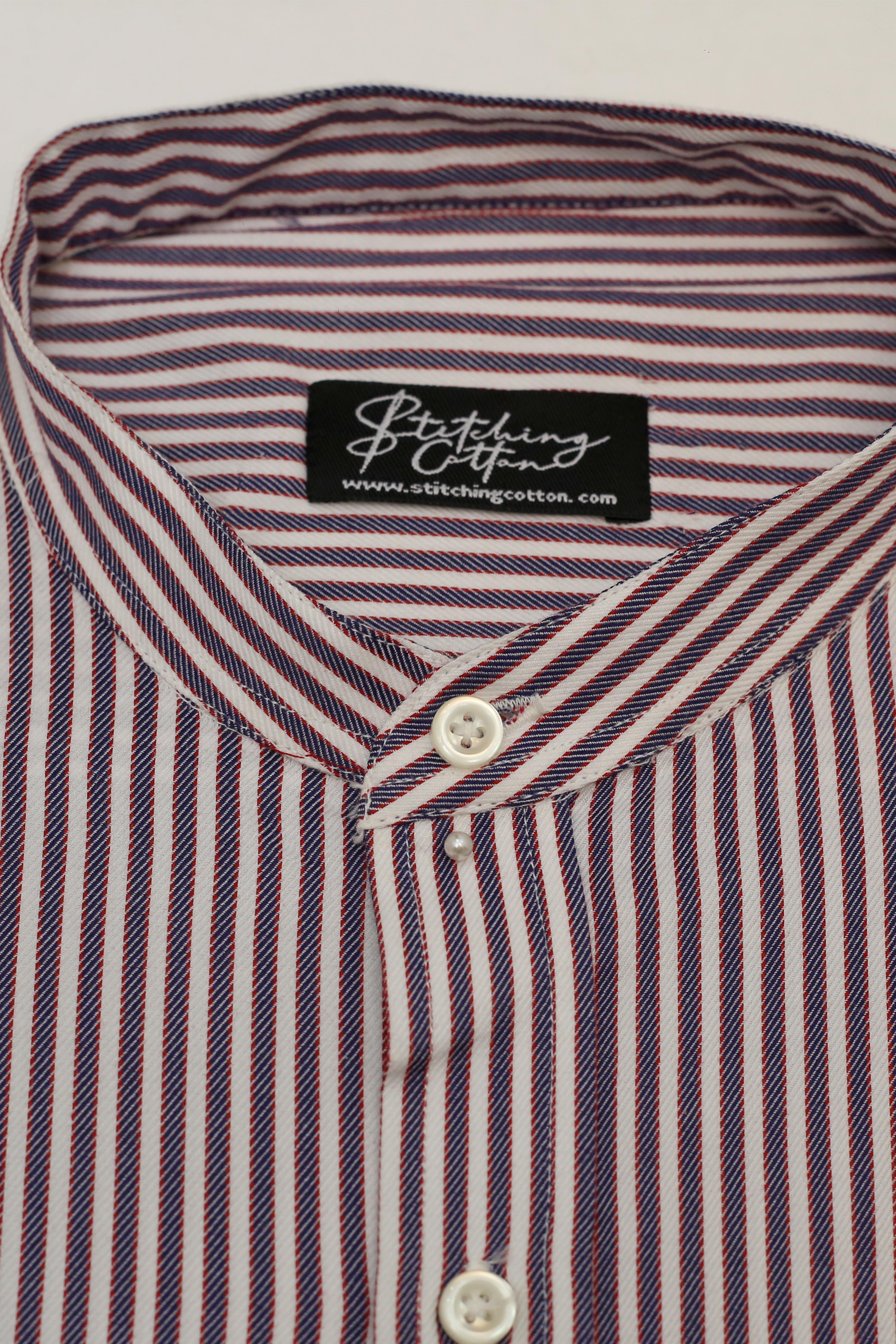 Mens Formal Stripe Shirt Band Collar