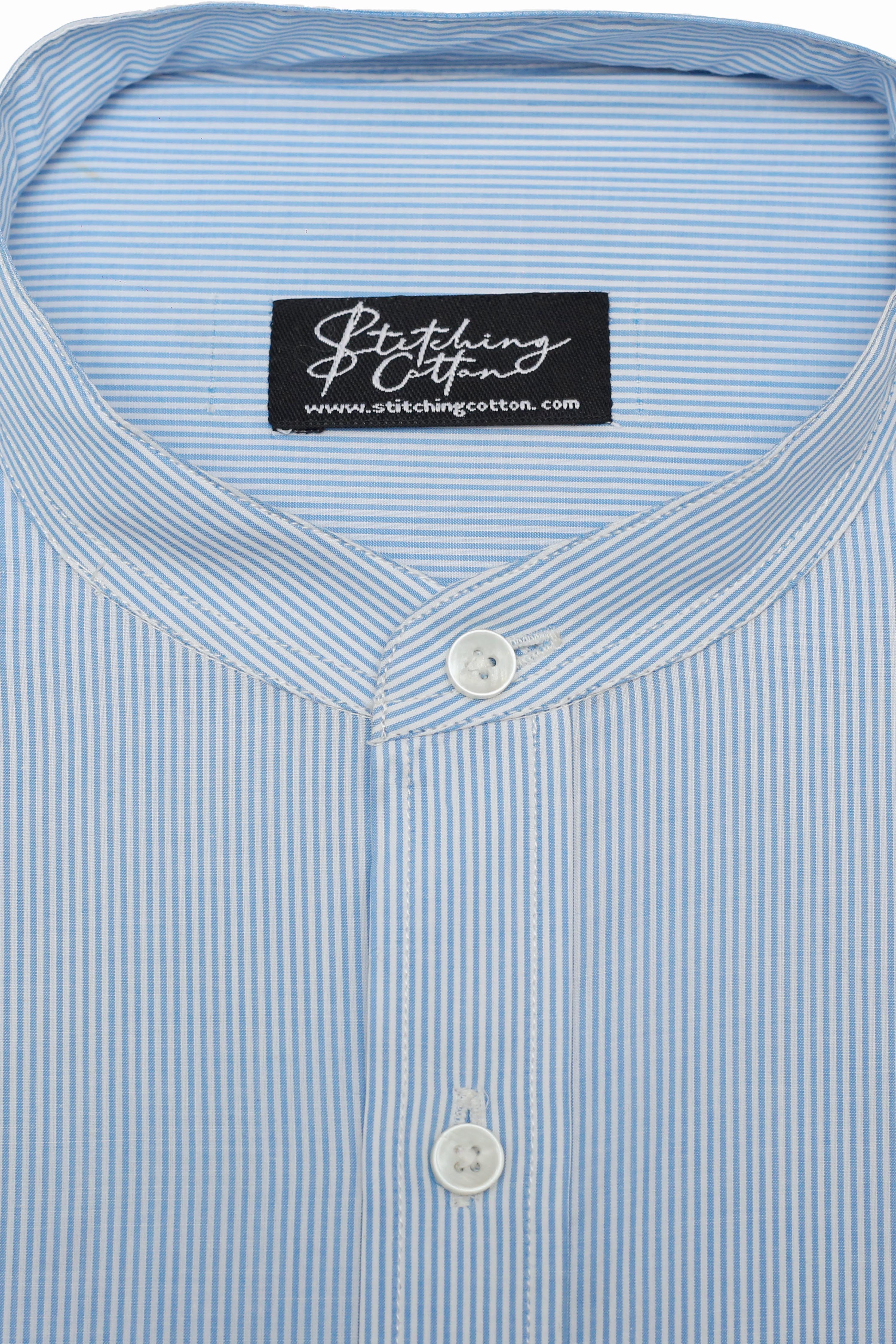 Mens Formal Stripe Shirt Band Collar