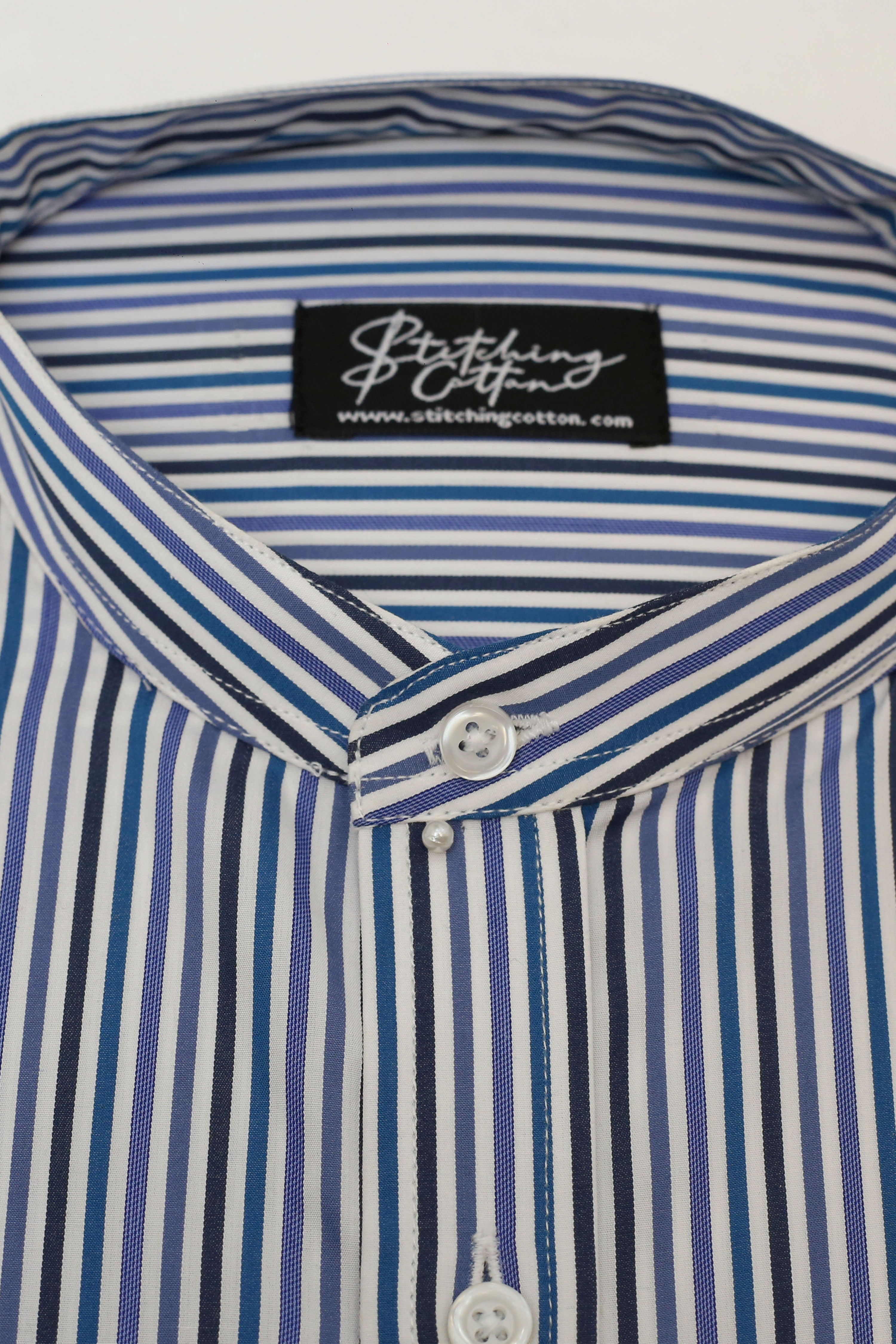 Mens Formal Stripe Shirt Band Collar