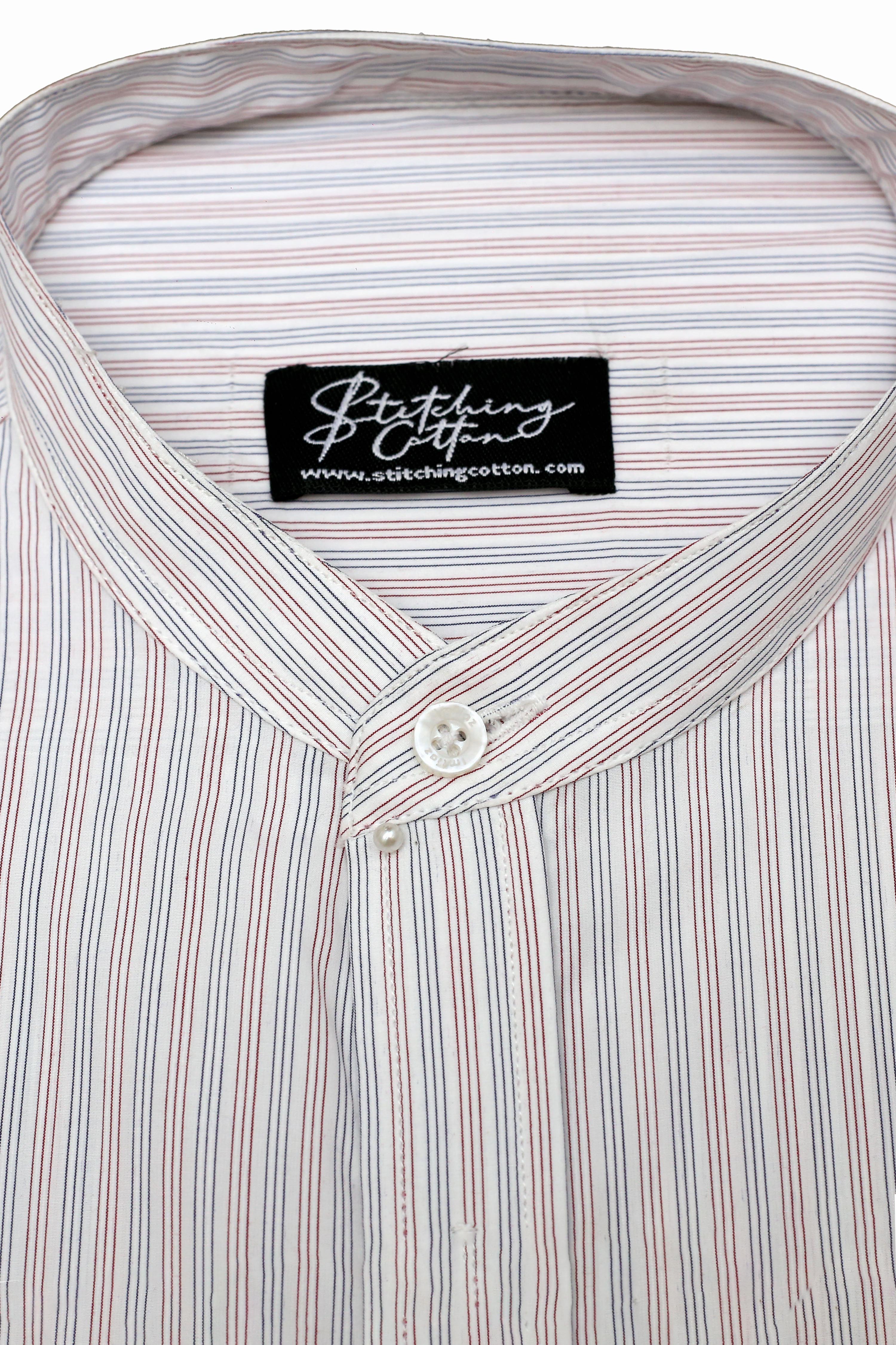 Mens Formal Stripe Shirt Band Collar