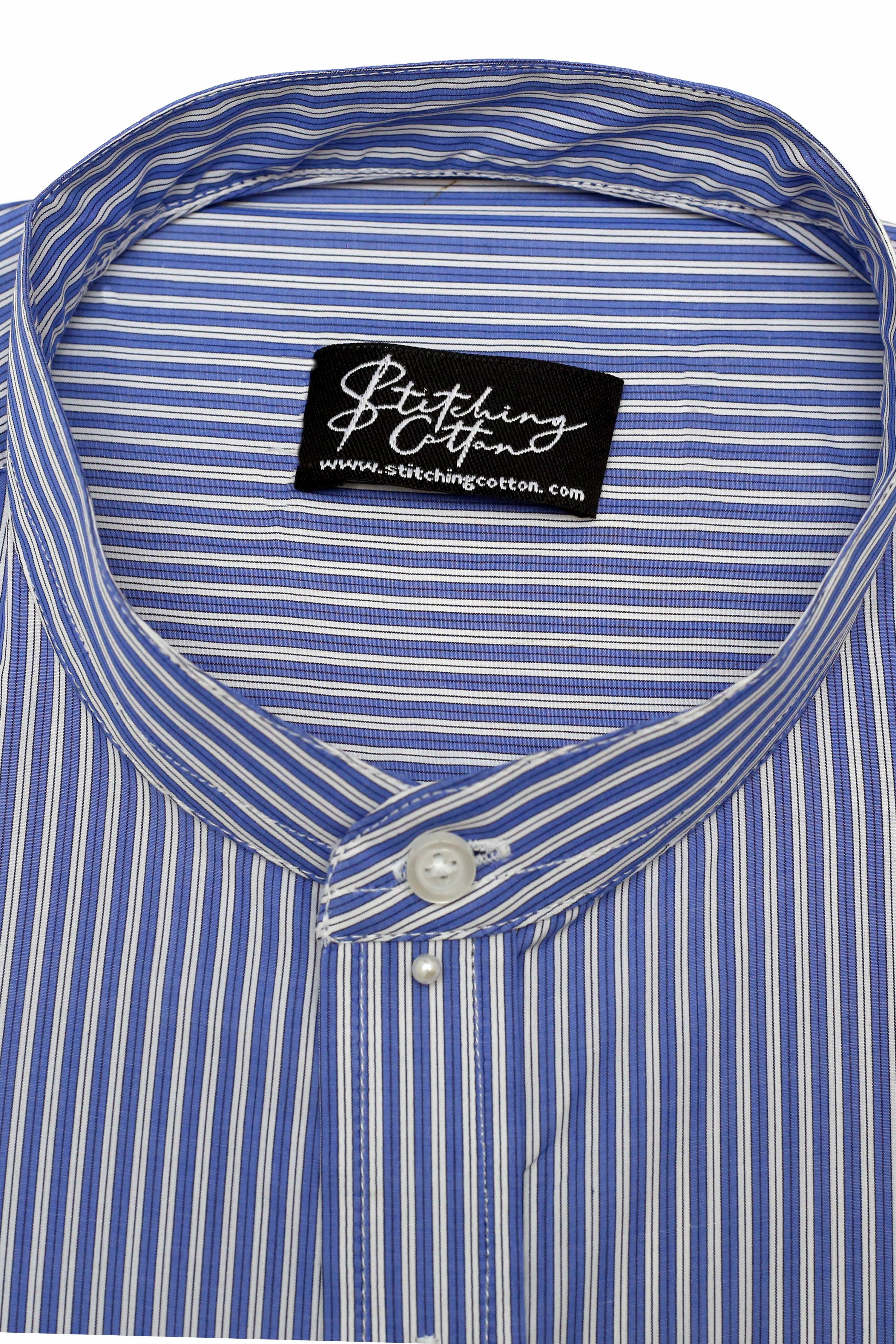 Mens Formal Stripe Shirt Band Collar