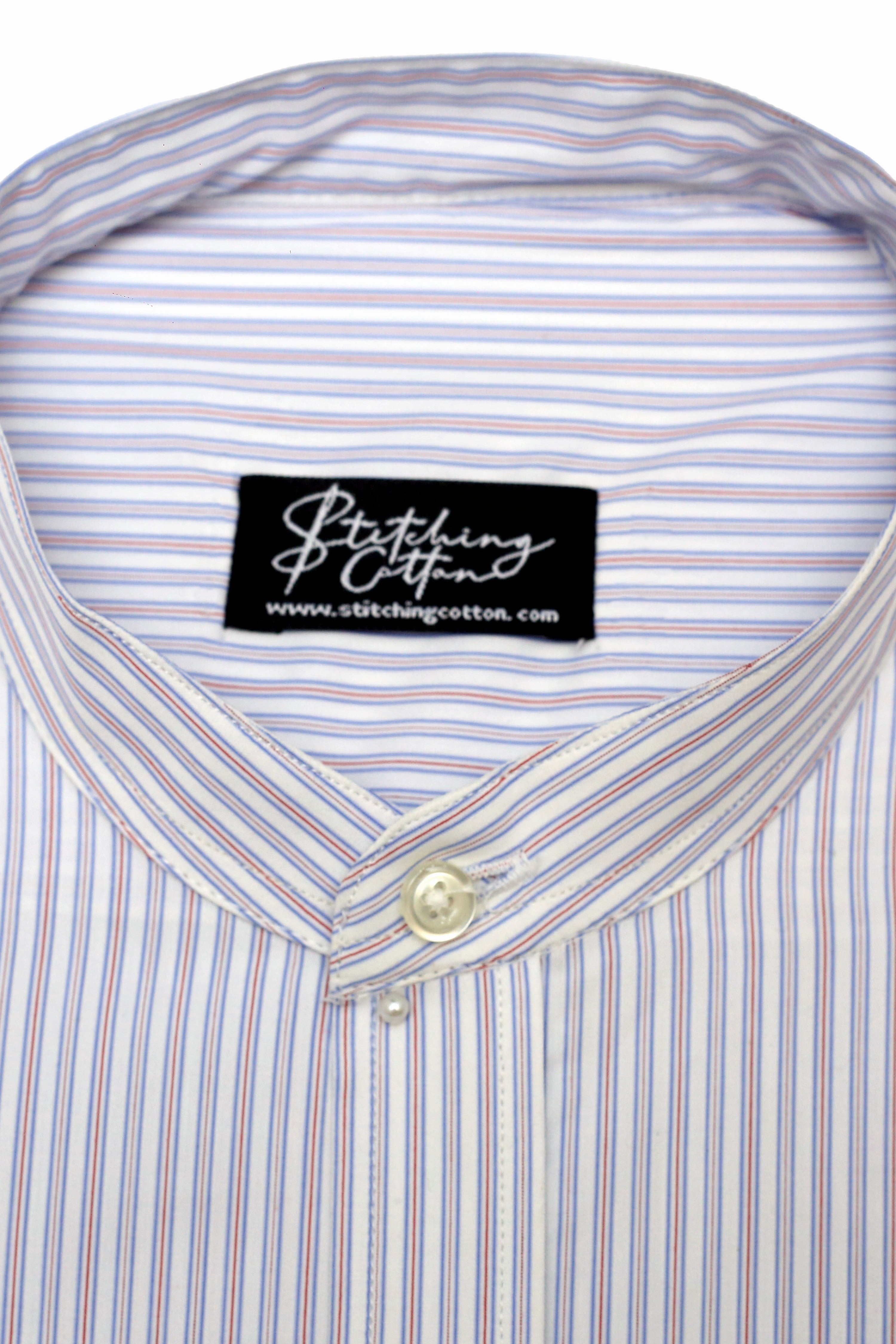 Men's Formal Stripe Shirt Band Collar